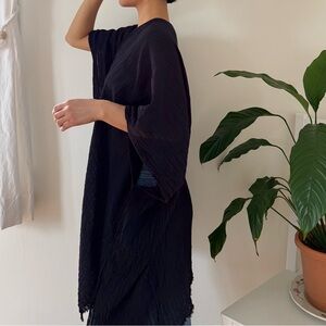 Aerie 100% Cotton Beach Cover Up Open Front Black Cape Shawl Boho One Size